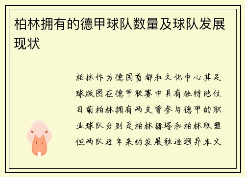 柏林拥有的德甲球队数量及球队发展现状