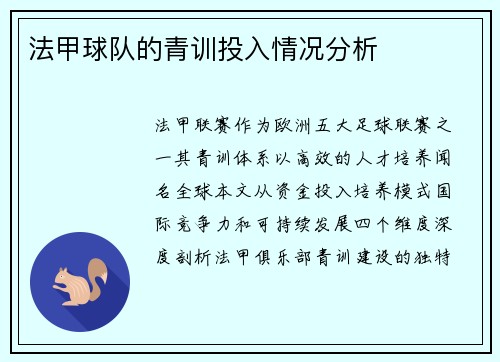 法甲球队的青训投入情况分析